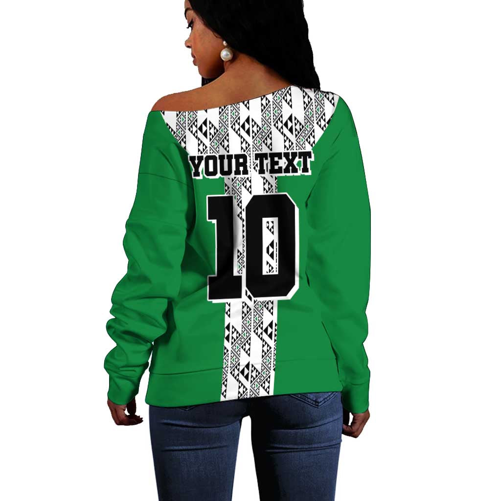 Custom Nigeria National Football Off Shoulder Sweater Inspired Retro Style - African Pride