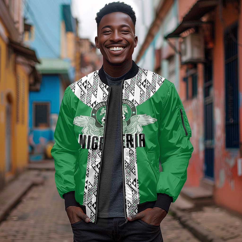 Custom Nigeria National Football Sleeve Zip Bomber Jacket Inspired Retro Style - African Pride