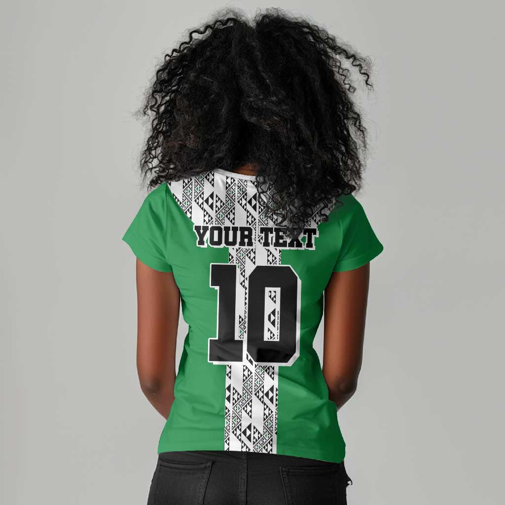 Custom Nigeria National Football Women V-Neck T-Shirt Inspired Retro Style - African Pride