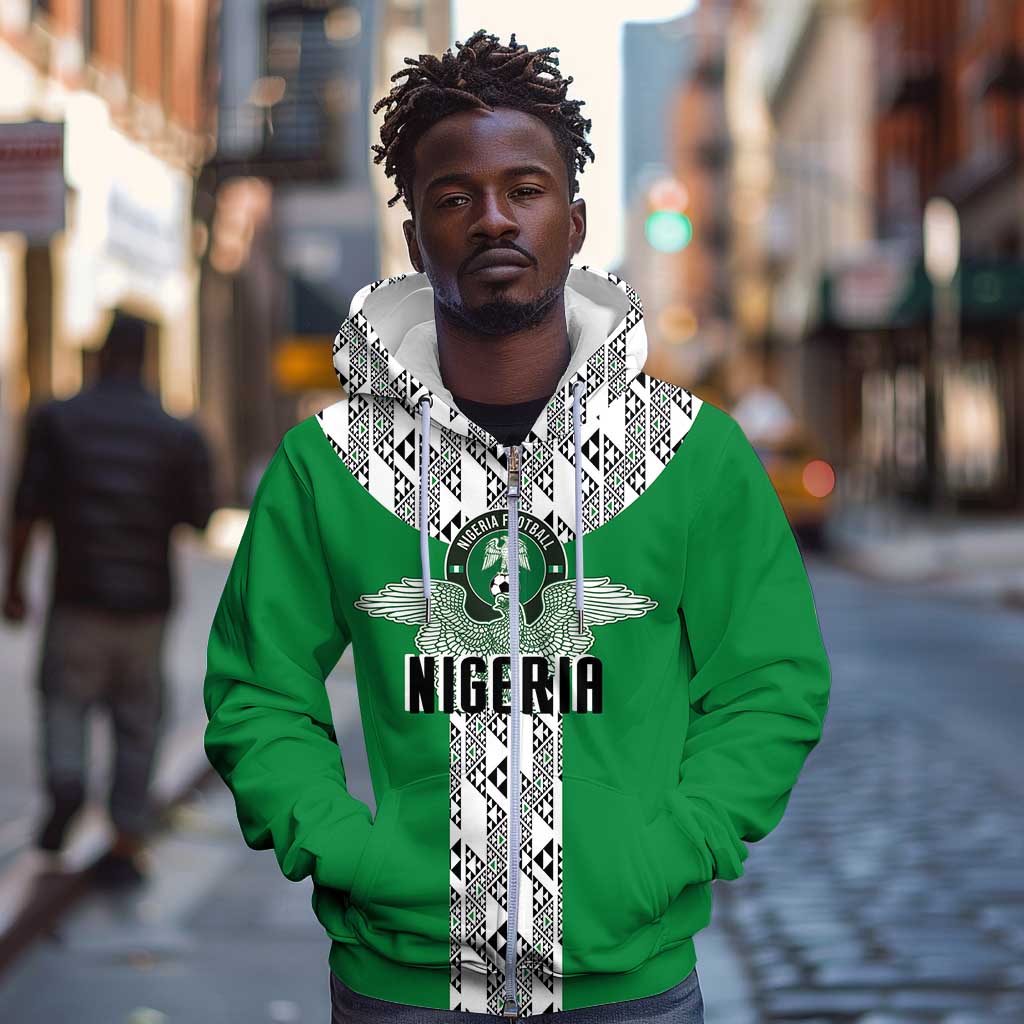 Custom Nigeria National Football Zip Hoodie Inspired Retro Style - African Pride