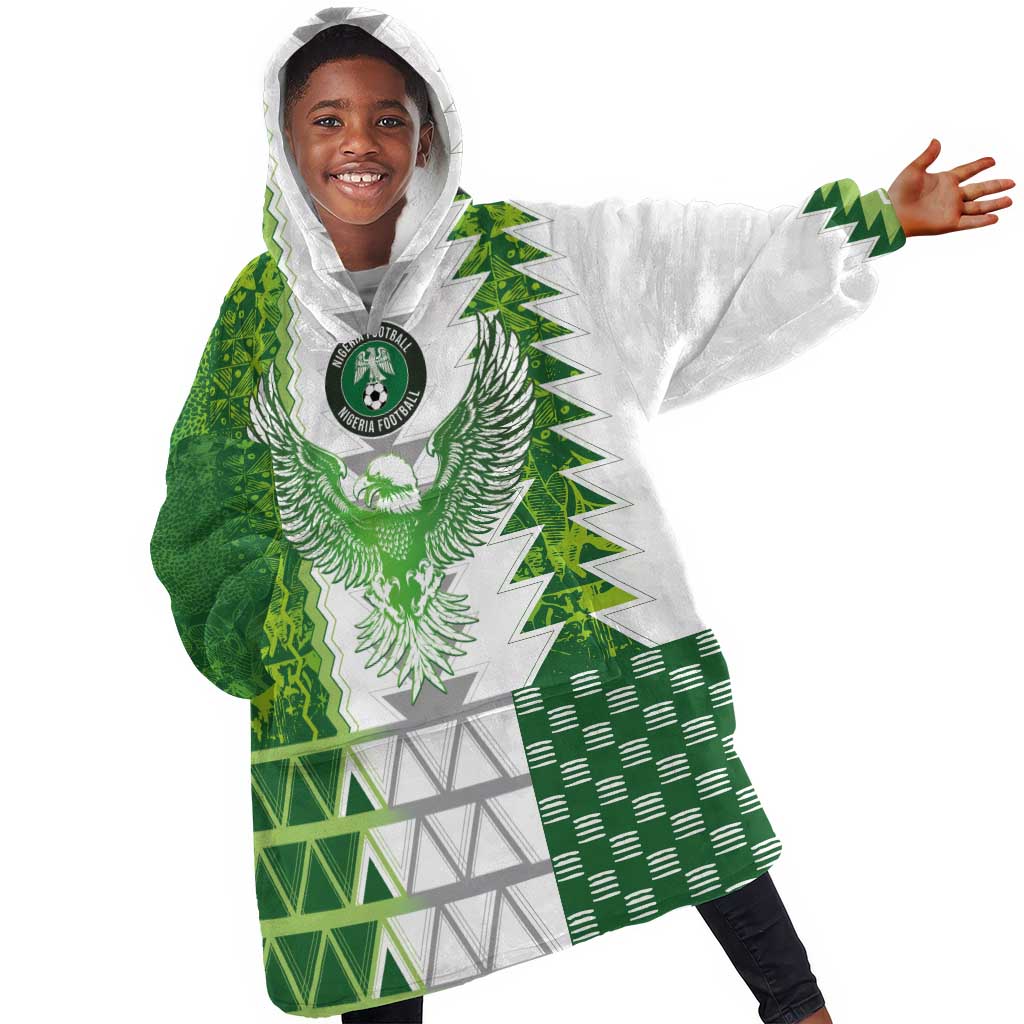 Custom Nigeria National Football Kid Wearable Blanket Hoodie Naija Super Eagles - African Pride