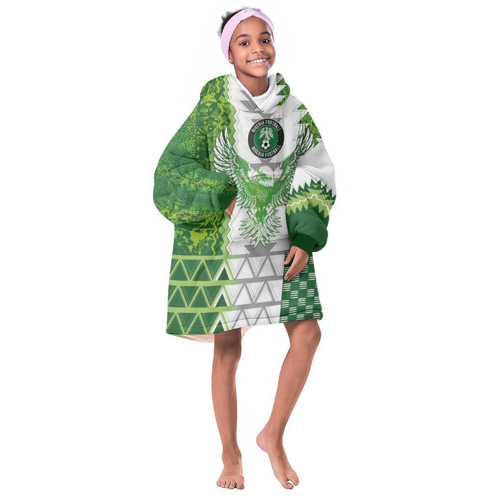 Custom Nigeria National Football Kid Wearable Blanket Hoodie Naija Super Eagles - African Pride