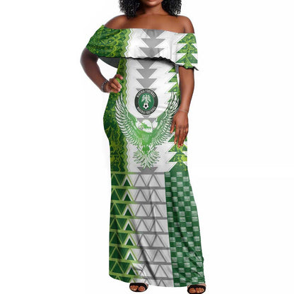 Custom Nigeria National Football Off Shoulder Maxi Dress Naija Super Eagles - African Pride
