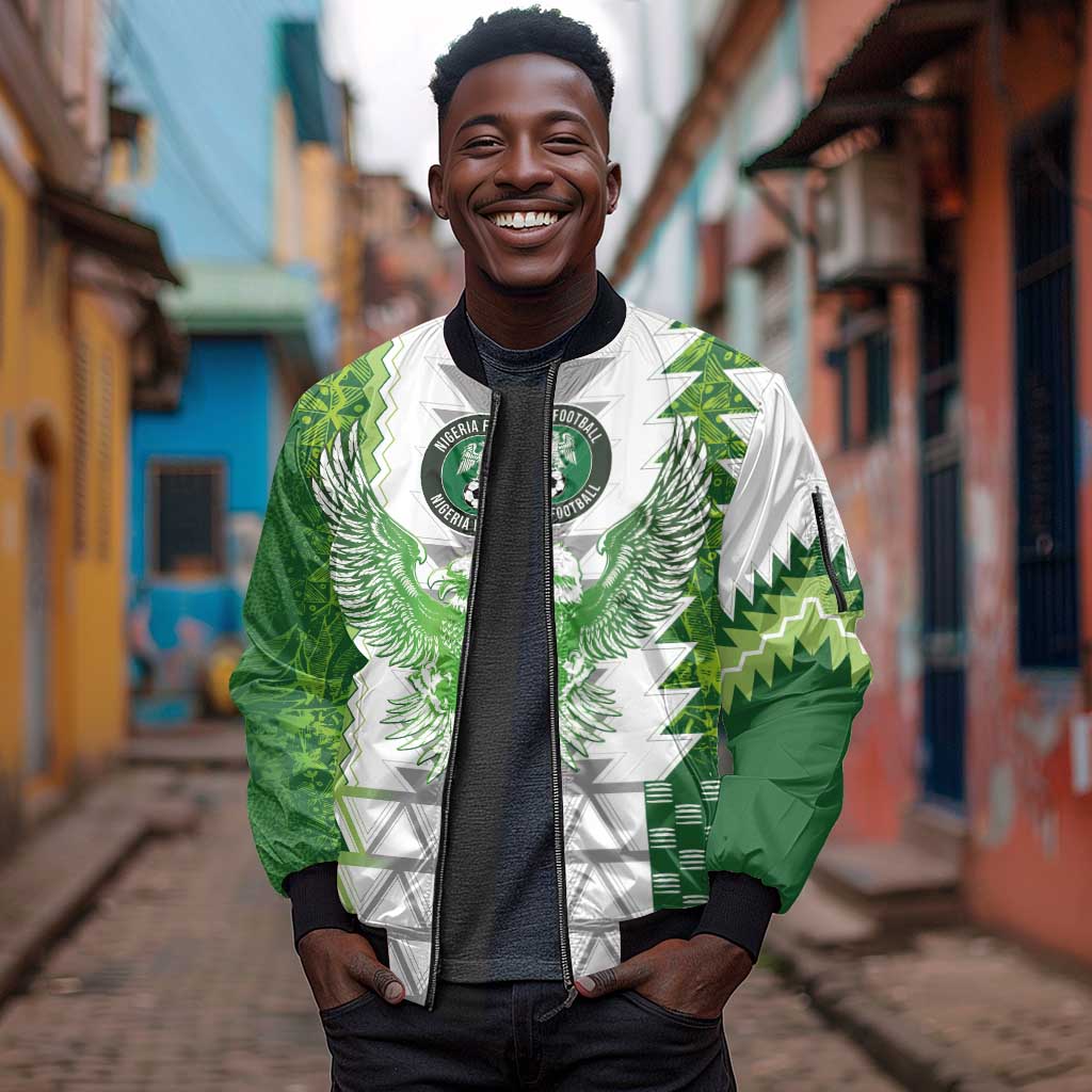Custom Nigeria National Football Sleeve Zip Bomber Jacket Naija Super Eagles - African Pride