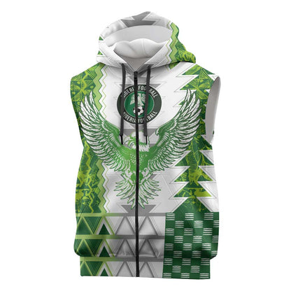 Custom Nigeria National Football Sleeveless Zip Hoodie Naija Super Eagles - African Pride