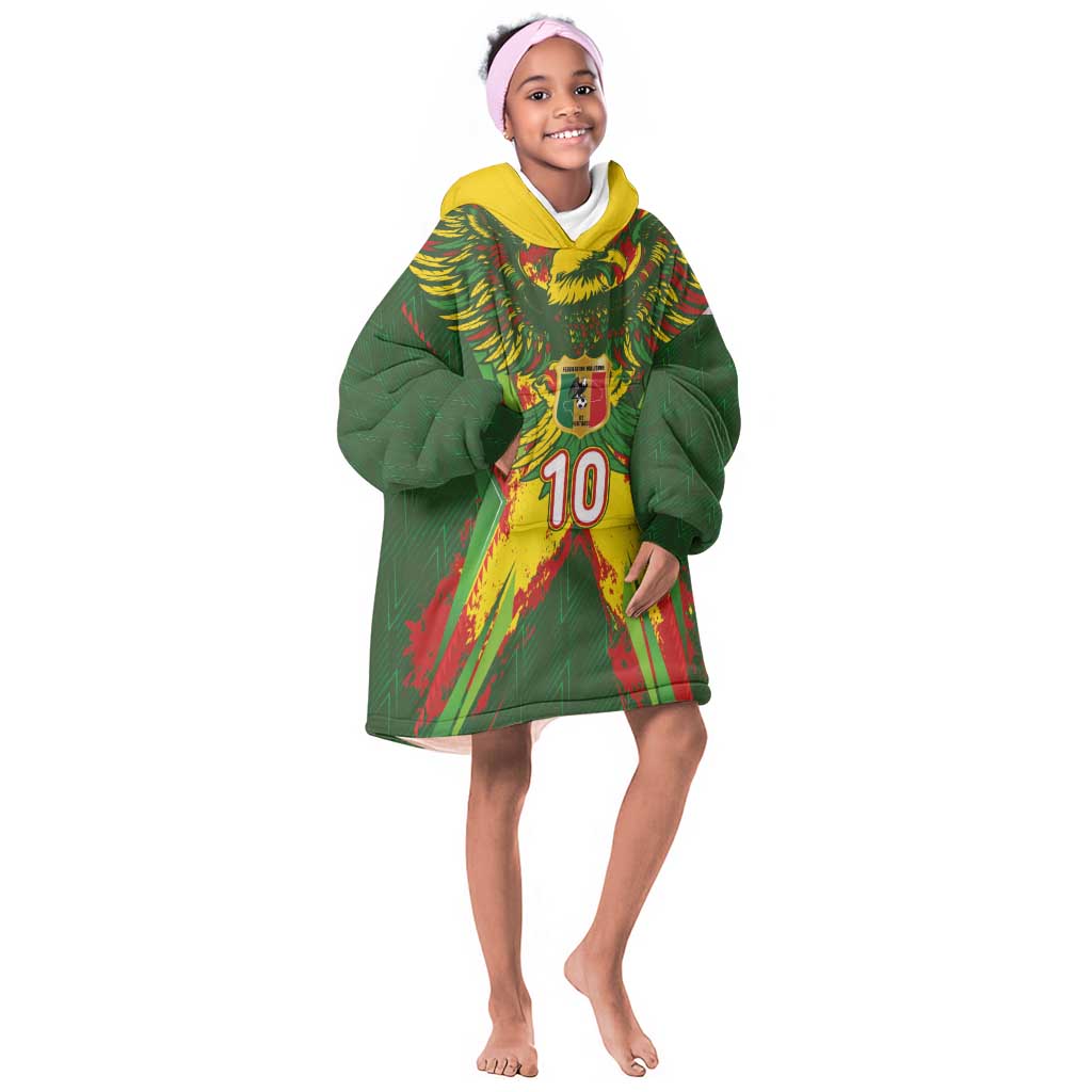 Custom Mali National Football Kid Wearable Blanket Hoodie Grunge Les Aigles Sporty Style - African Pride