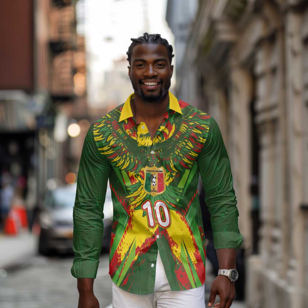 Custom Mali National Football Long Sleeve Button Shirt Grunge Les Aigles Sporty Style - African Pride