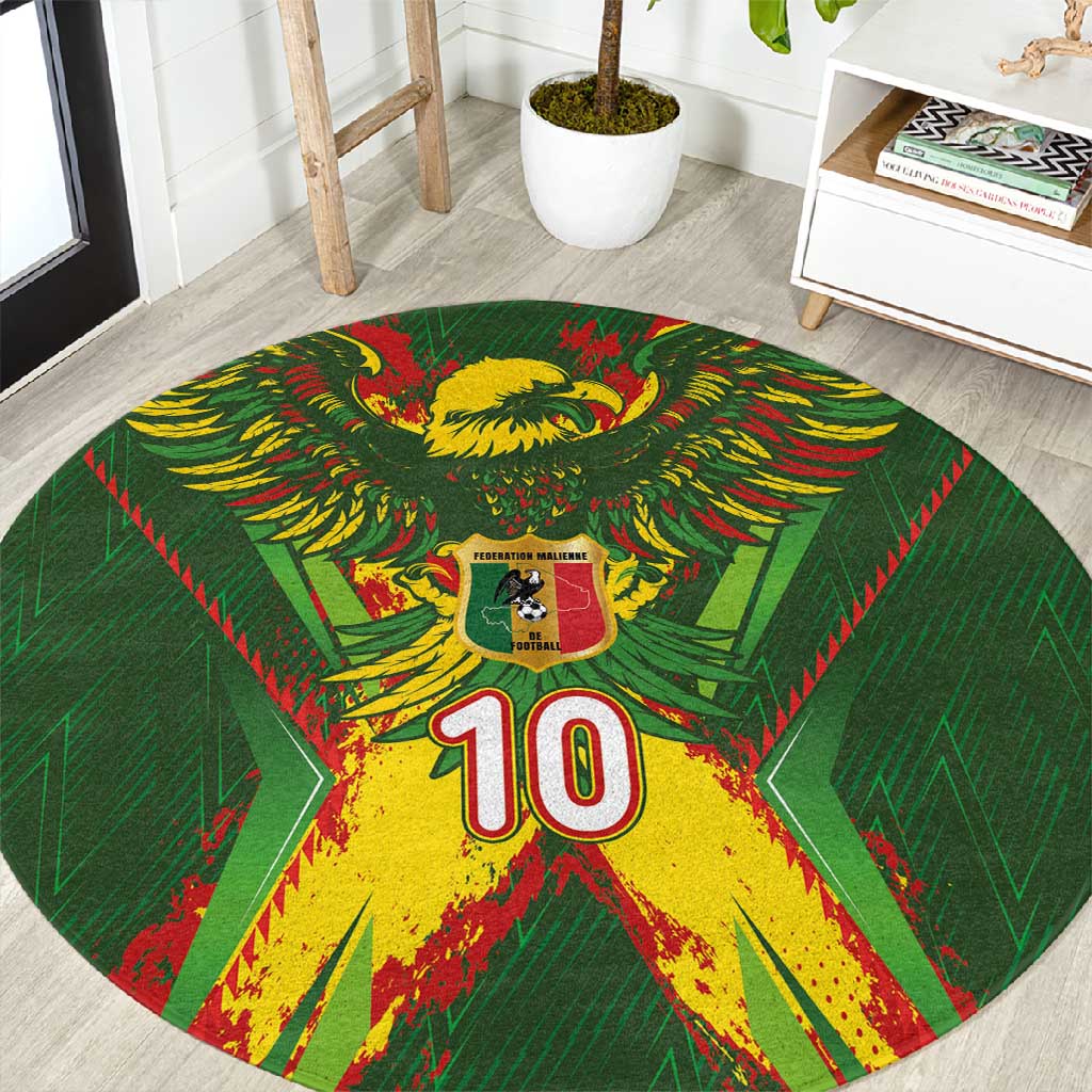 Custom Mali National Football Round Carpet Grunge Les Aigles Sporty Style - African Pride