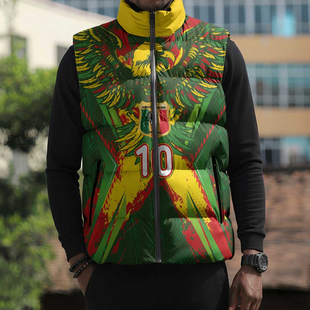 Custom Mali National Football Sleeveless Puffer Jacket Grunge Les Aigles Sporty Style - African Pride
