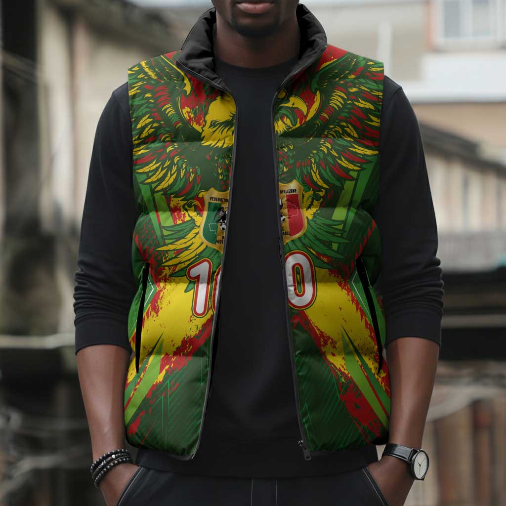 Custom Mali National Football Sleeveless Puffer Jacket Grunge Les Aigles Sporty Style - African Pride