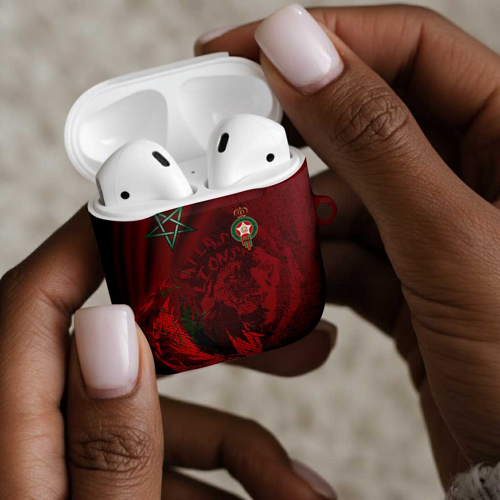 Morocco National Football AirPods Case The Atlas Lions Grunge with National Flag - African Pride