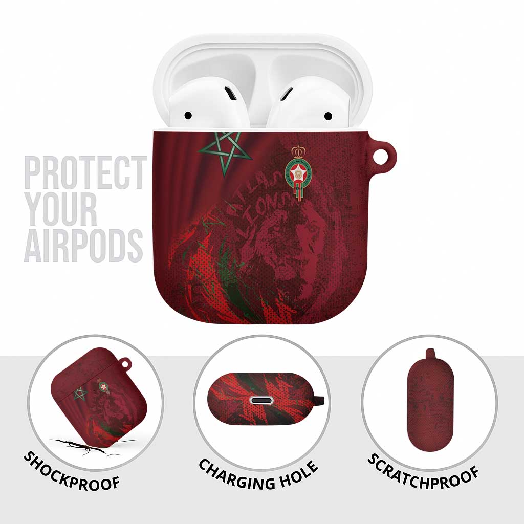Morocco National Football AirPods Case The Atlas Lions Grunge with National Flag - African Pride
