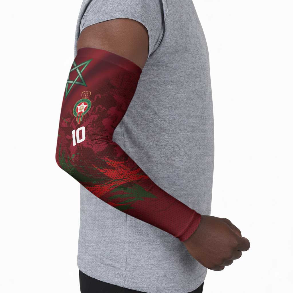 Custom Morocco National Football Arm Sleeves The Atlas Lions Grunge with National Flag - African Pride