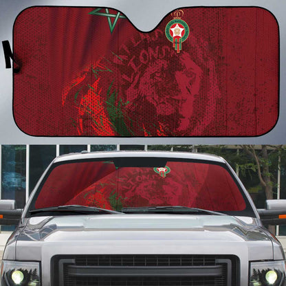 Morocco National Football Auto Sun Shade The Atlas Lions Grunge with National Flag - African Pride