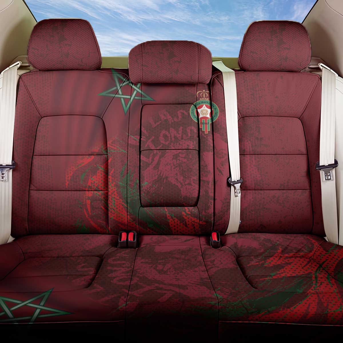 Morocco National Football Back Car Seat Cover The Atlas Lions Grunge with National Flag - African Pride
