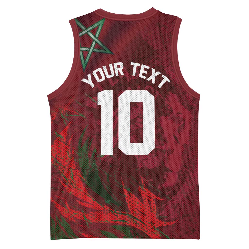 Custom Morocco National Football Basketball Jersey The Atlas Lions Grunge with National Flag - African Pride