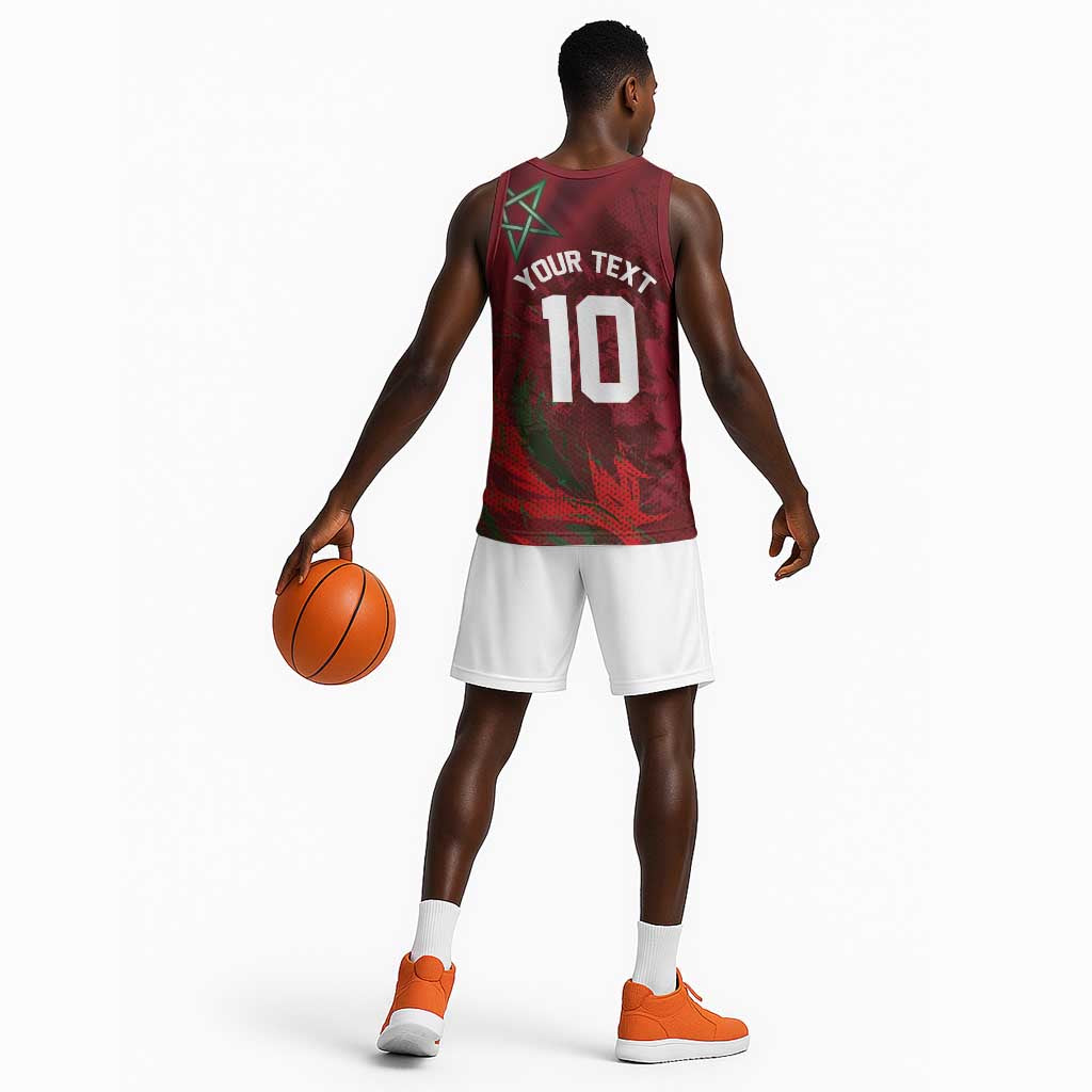 Custom Morocco National Football Basketball Jersey The Atlas Lions Grunge with National Flag - African Pride