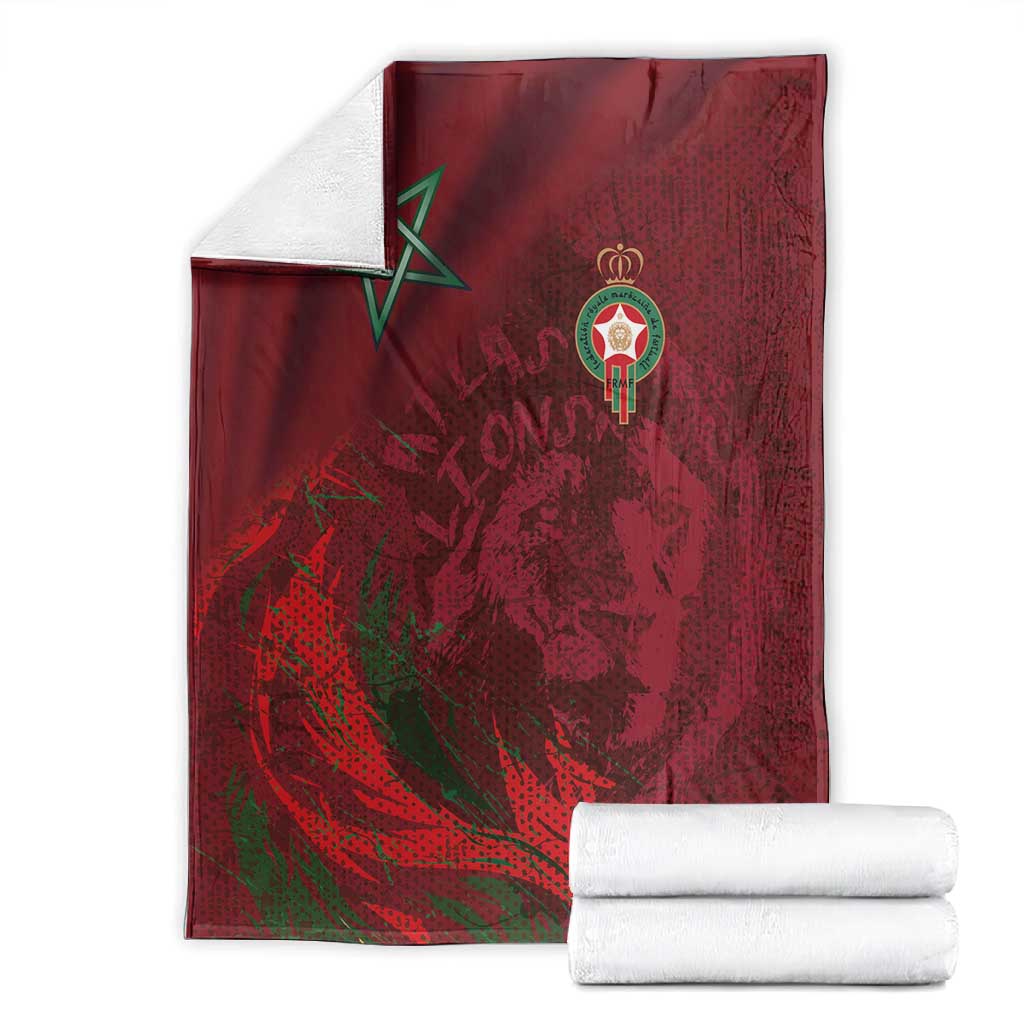 Morocco National Football Blanket The Atlas Lions Grunge with National Flag - African Pride