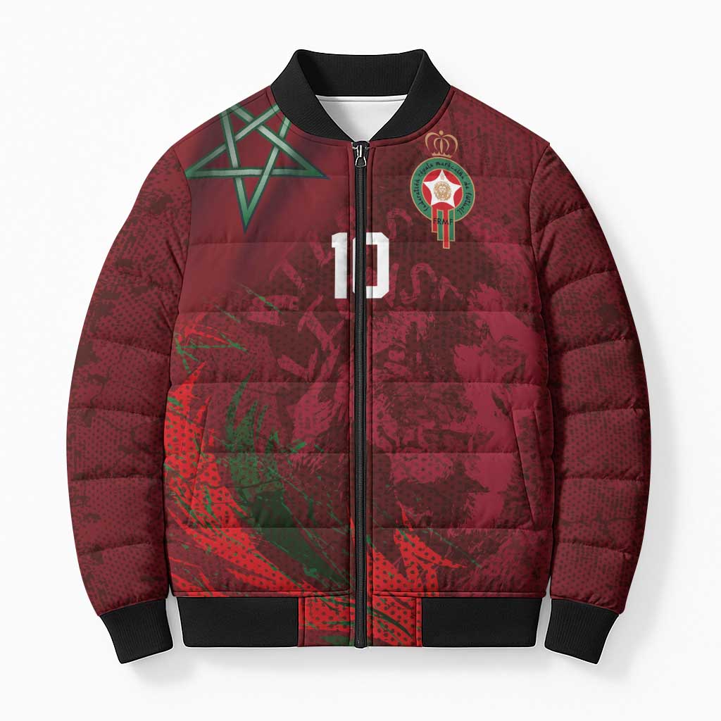 Custom Morocco National Football Bomber Puffer Jacket The Atlas Lions Grunge with National Flag - African Pride
