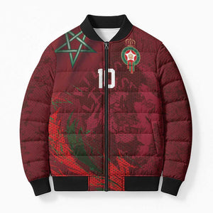 Custom Morocco National Football Bomber Puffer Jacket The Atlas Lions Grunge with National Flag - African Pride