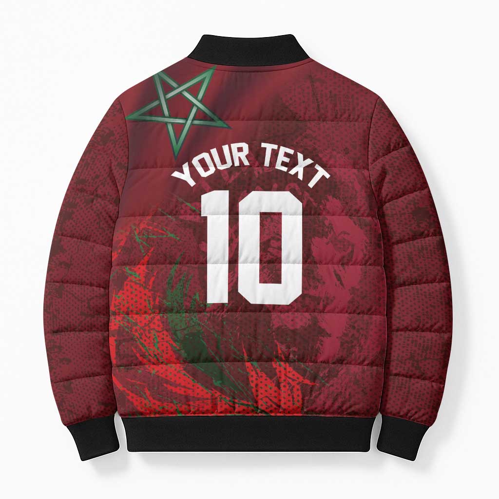 Custom Morocco National Football Bomber Puffer Jacket The Atlas Lions Grunge with National Flag - African Pride