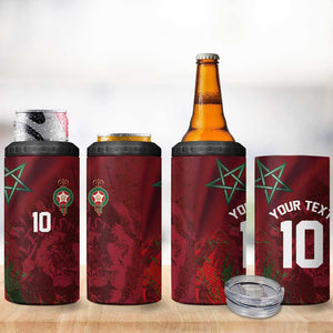 Custom Morocco National Football 4 in 1 Can Cooler Tumbler The Atlas Lions Grunge with National Flag - African Pride