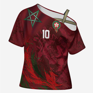 Custom Morocco National Football Cross Shoulder Shirt The Atlas Lions Grunge with National Flag - African Pride