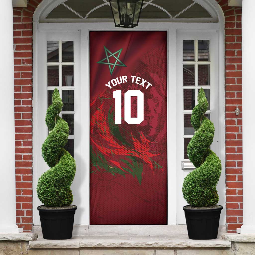 Custom Morocco National Football Door Cover The Atlas Lions Grunge with National Flag - African Pride