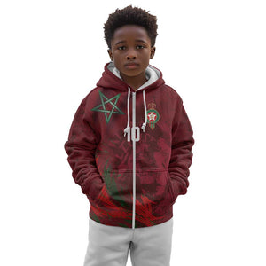 Custom Morocco National Football Kid Hoodie The Atlas Lions Grunge with National Flag - African Pride