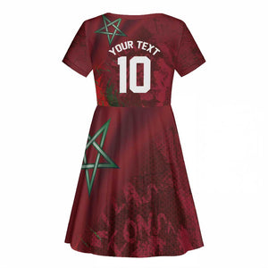 Custom Morocco National Football Kid Short Sleeve Dress The Atlas Lions Grunge with National Flag - African Pride