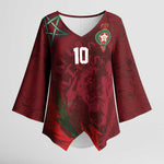 Custom Morocco National Football Kimono Sleeve Blouse The Atlas Lions Grunge with National Flag - African Pride