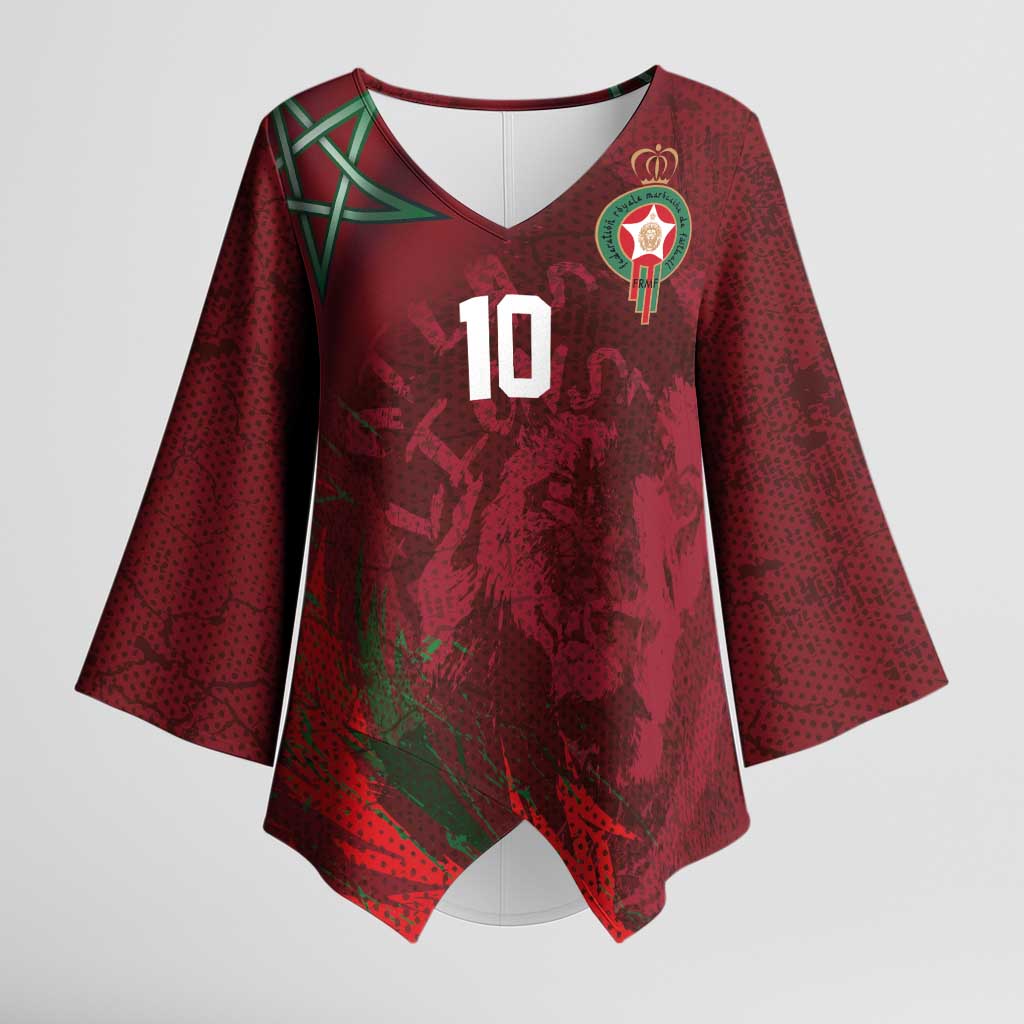 Custom Morocco National Football Kimono Sleeve Blouse The Atlas Lions Grunge with National Flag - African Pride