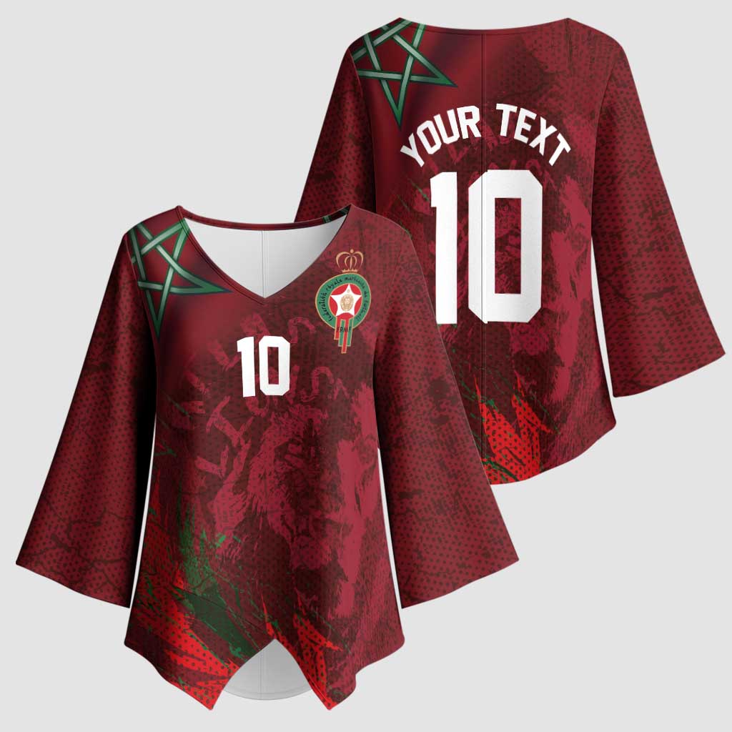 Custom Morocco National Football Kimono Sleeve Blouse The Atlas Lions Grunge with National Flag - African Pride