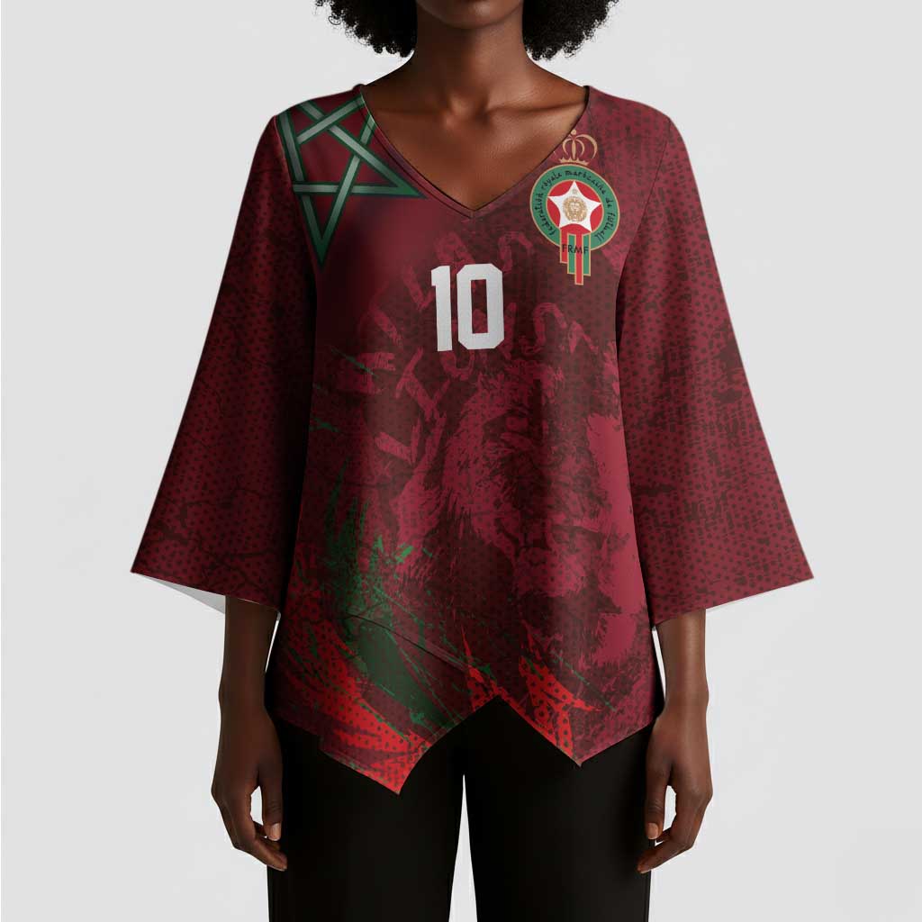 Custom Morocco National Football Kimono Sleeve Blouse The Atlas Lions Grunge with National Flag - African Pride