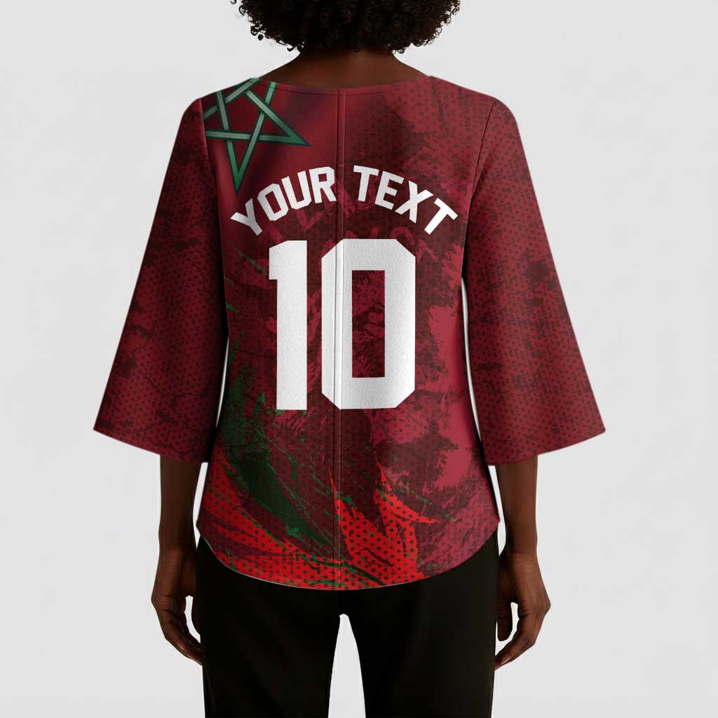 Custom Morocco National Football Kimono Sleeve Blouse The Atlas Lions Grunge with National Flag - African Pride