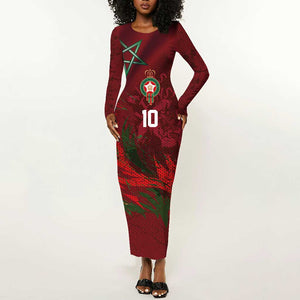 Custom Morocco National Football Long Sleeve Bodycon Dress The Atlas Lions Grunge with National Flag - African Pride