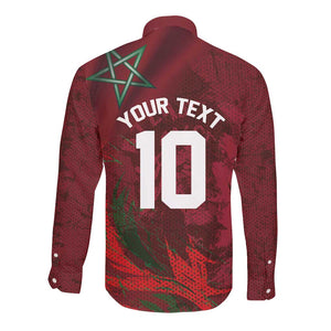 Custom Morocco National Football Long Sleeve Button Shirt The Atlas Lions Grunge with National Flag - African Pride