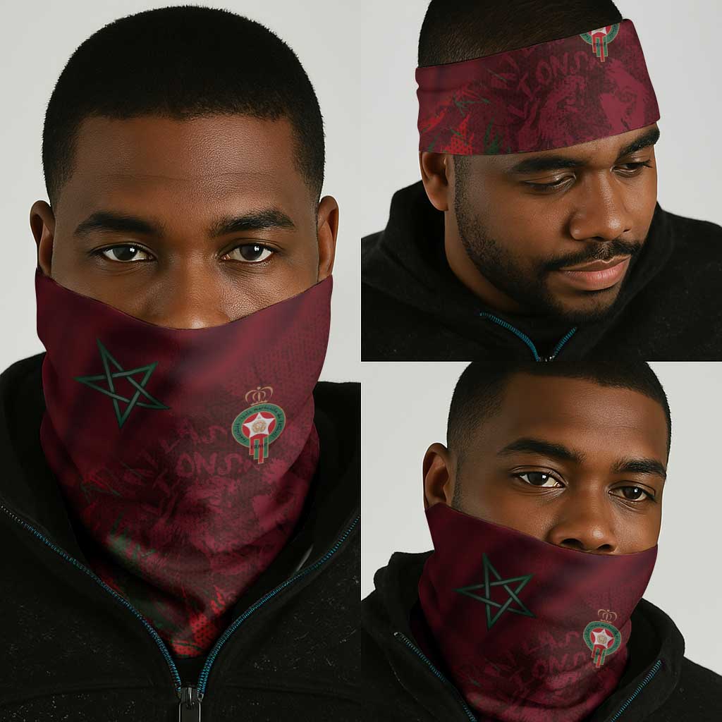 Morocco National Football Neck Gaiter The Atlas Lions Grunge with National Flag - African Pride