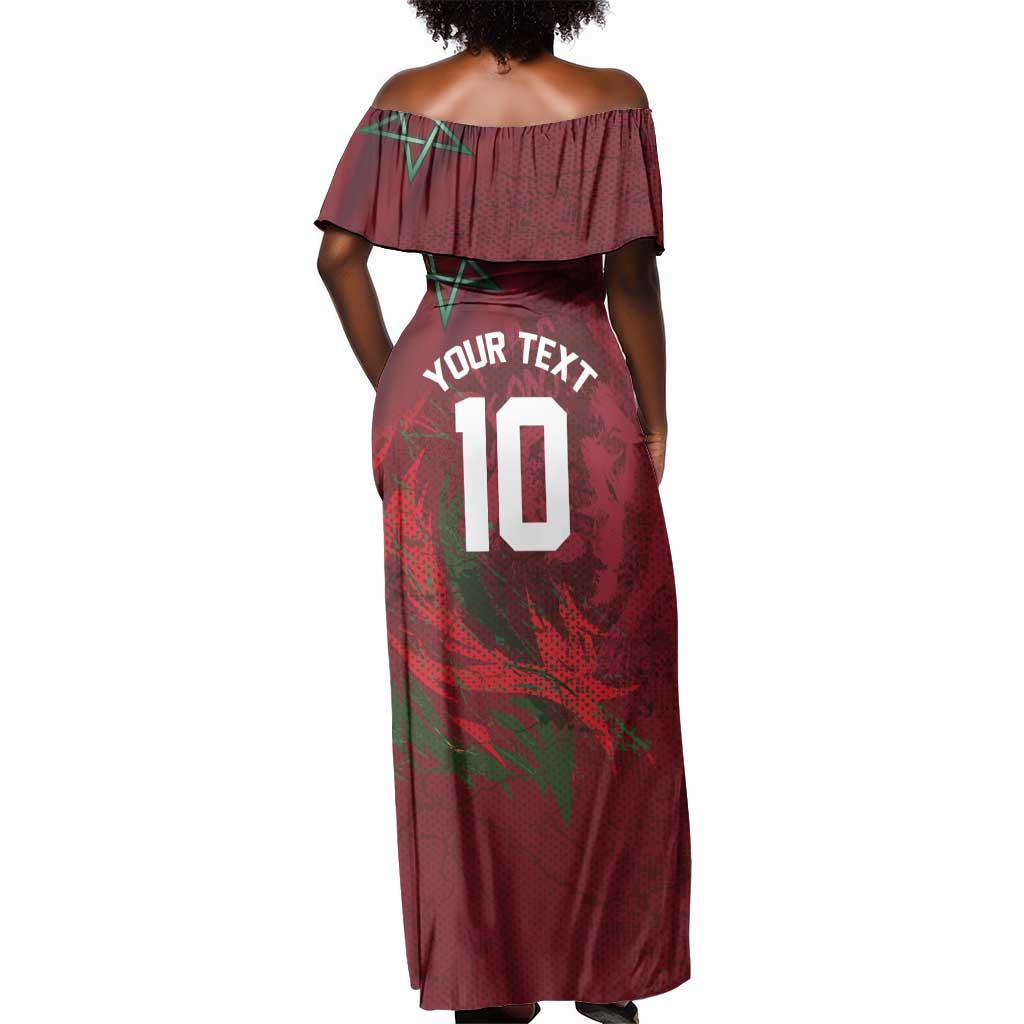 Custom Morocco National Football Off Shoulder Maxi Dress The Atlas Lions Grunge with National Flag - African Pride