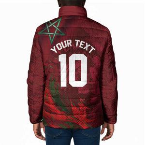 Custom Morocco National Football Padded Jacket The Atlas Lions Grunge with National Flag - African Pride