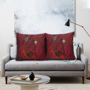 Morocco National Football Pillow Cover The Atlas Lions Grunge with National Flag - African Pride