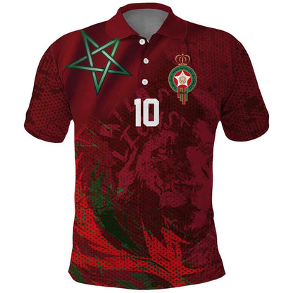 Custom Morocco National Football Polo Shirt The Atlas Lions Grunge with National Flag - African Pride