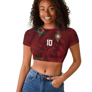Custom Morocco National Football Raglan Cropped T shirt The Atlas Lions Grunge with National Flag - African Pride