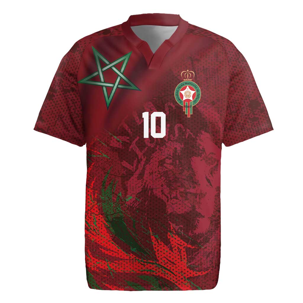 Custom Morocco National Football Rugby Jersey The Atlas Lions Grunge with National Flag - African Pride
