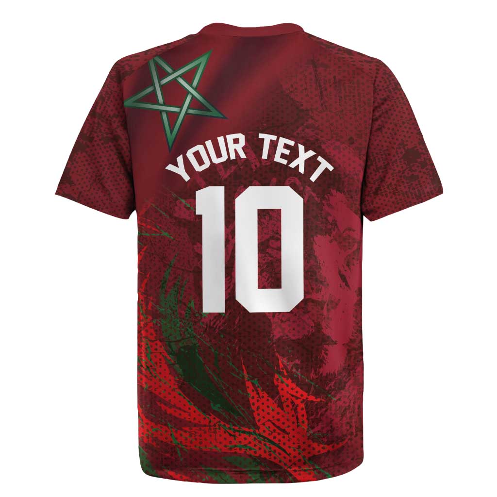 Custom Morocco National Football Rugby Jersey The Atlas Lions Grunge with National Flag - African Pride