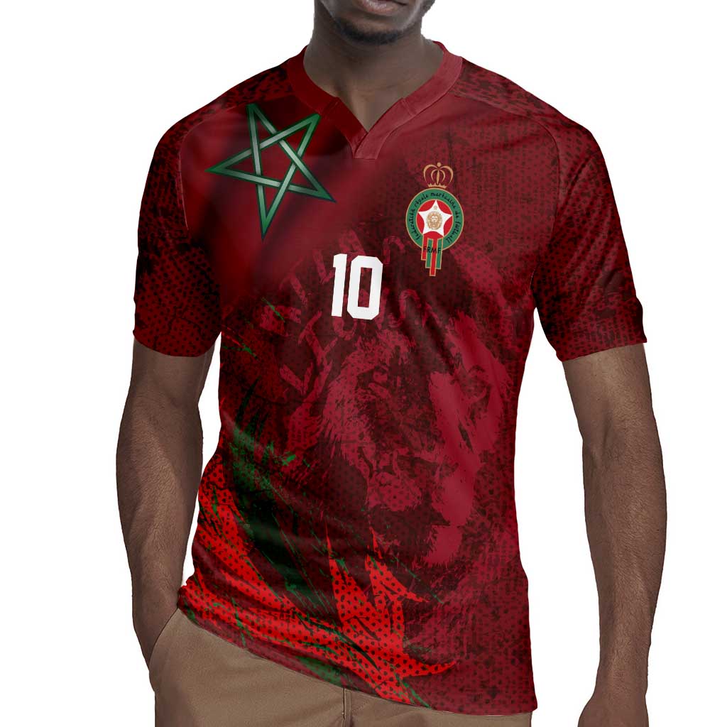 Custom Morocco National Football Rugby Jersey The Atlas Lions Grunge with National Flag - African Pride