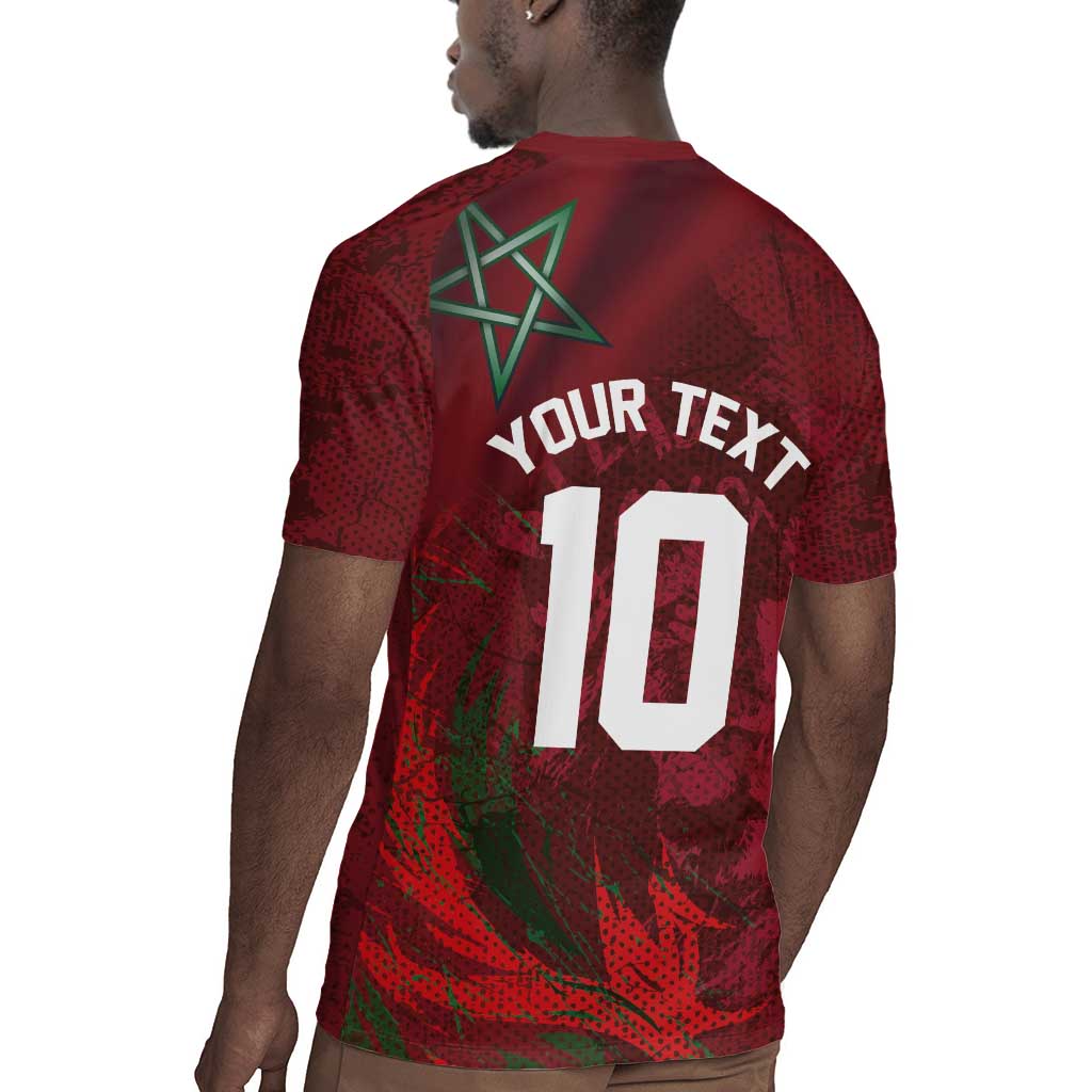 Custom Morocco National Football Rugby Jersey The Atlas Lions Grunge with National Flag - African Pride