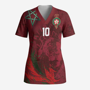 Custom Morocco National Football Scrub Top The Atlas Lions Grunge with National Flag - African Pride