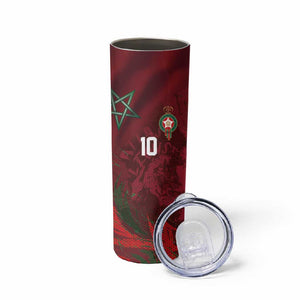 Custom Morocco National Football Skinny Tumbler The Atlas Lions Grunge with National Flag - African Pride