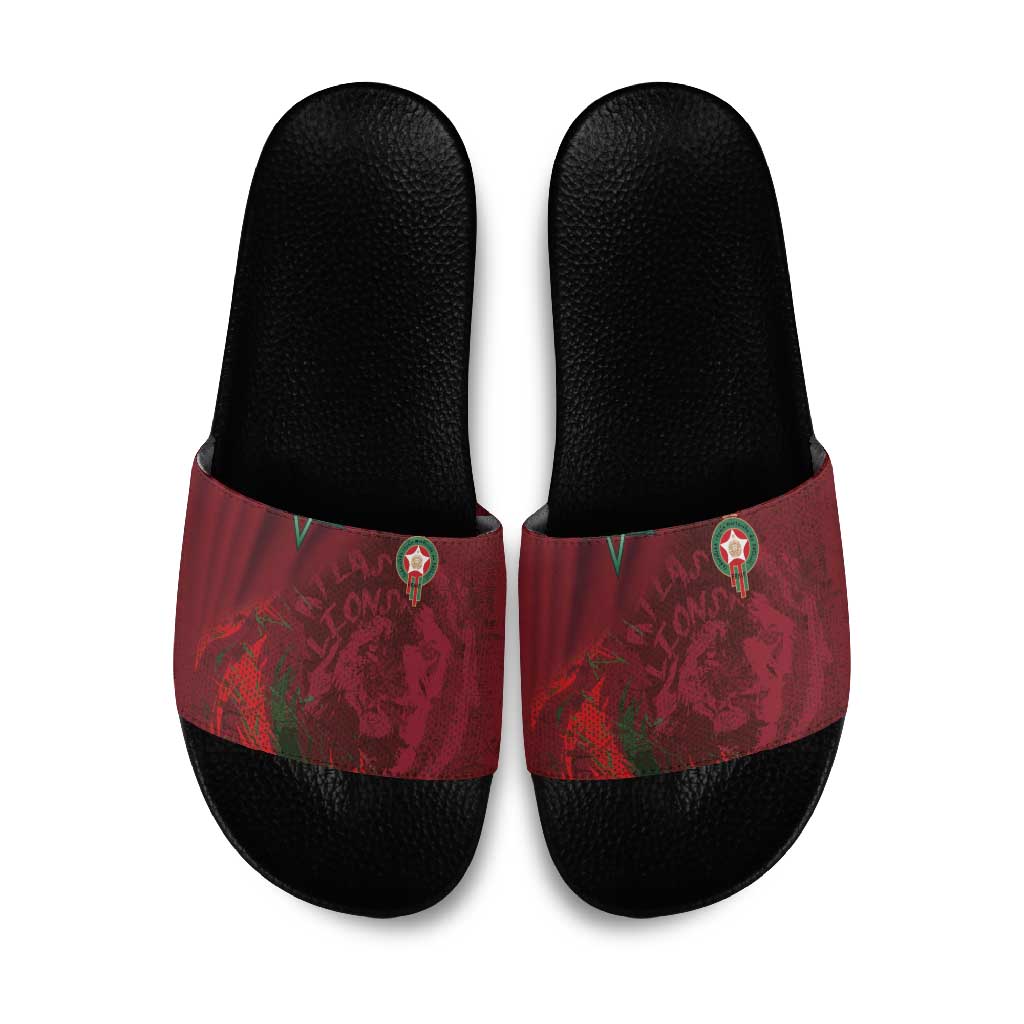 Morocco National Football Slide Sandals The Atlas Lions Grunge with National Flag - African Pride